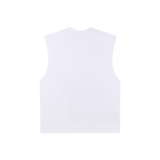 White Raw Edge Cotton Tank Top