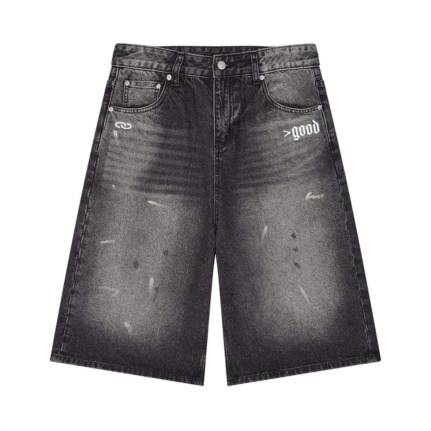 >good Men’s Vintage Wash Wide Leg Denim Shorts