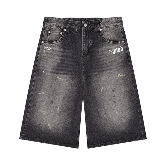 >good Men’s Vintage Wash Wide Leg Denim Shorts