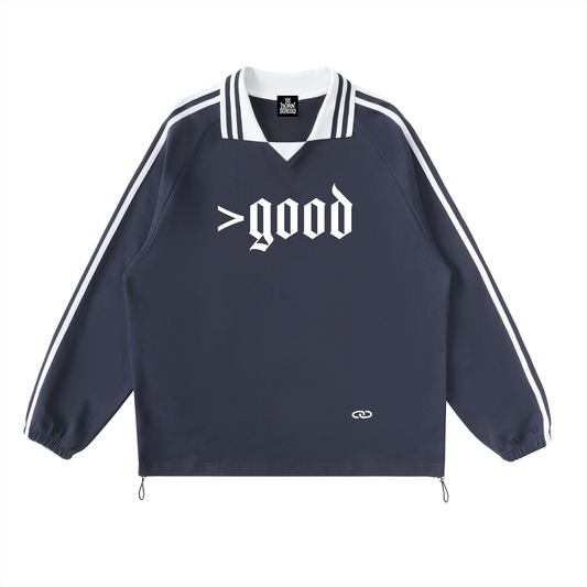 >good Contrast Striped Lapel Collar Sweatshirt