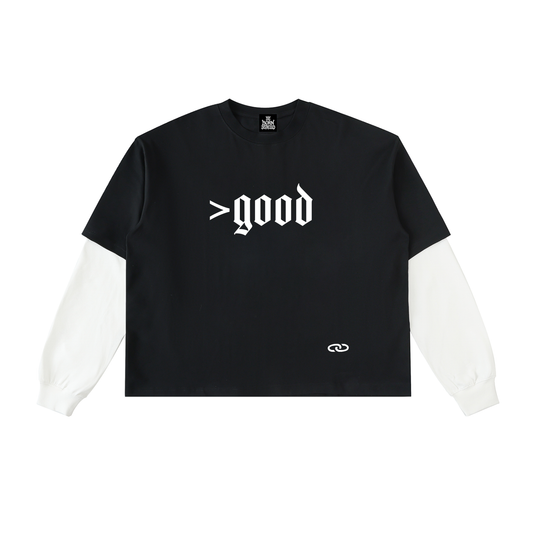 >good Layered Contrast Sleeve Cotton Tee