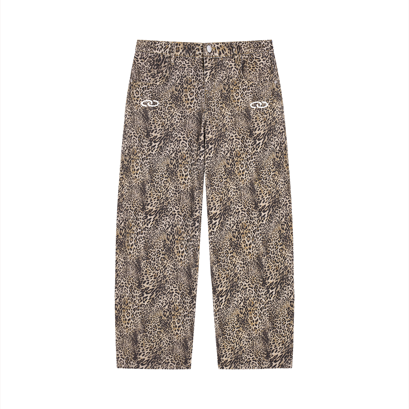 Vintage Wash Leopard Wide Leg Jeans