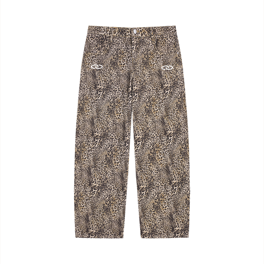 Vintage Wash Leopard Wide Leg Jeans