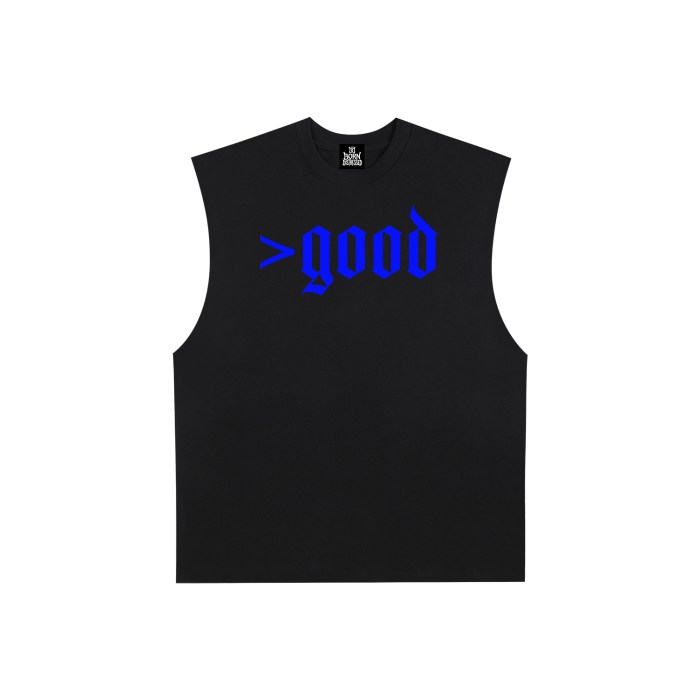 Blue Raw Edge Cotton Tank Top