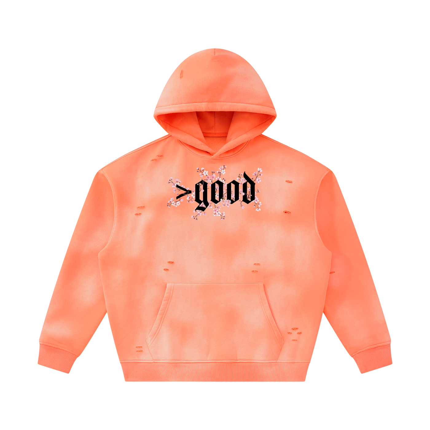 Cherry Blossom Colorfade Frayed Fleece Hoodie