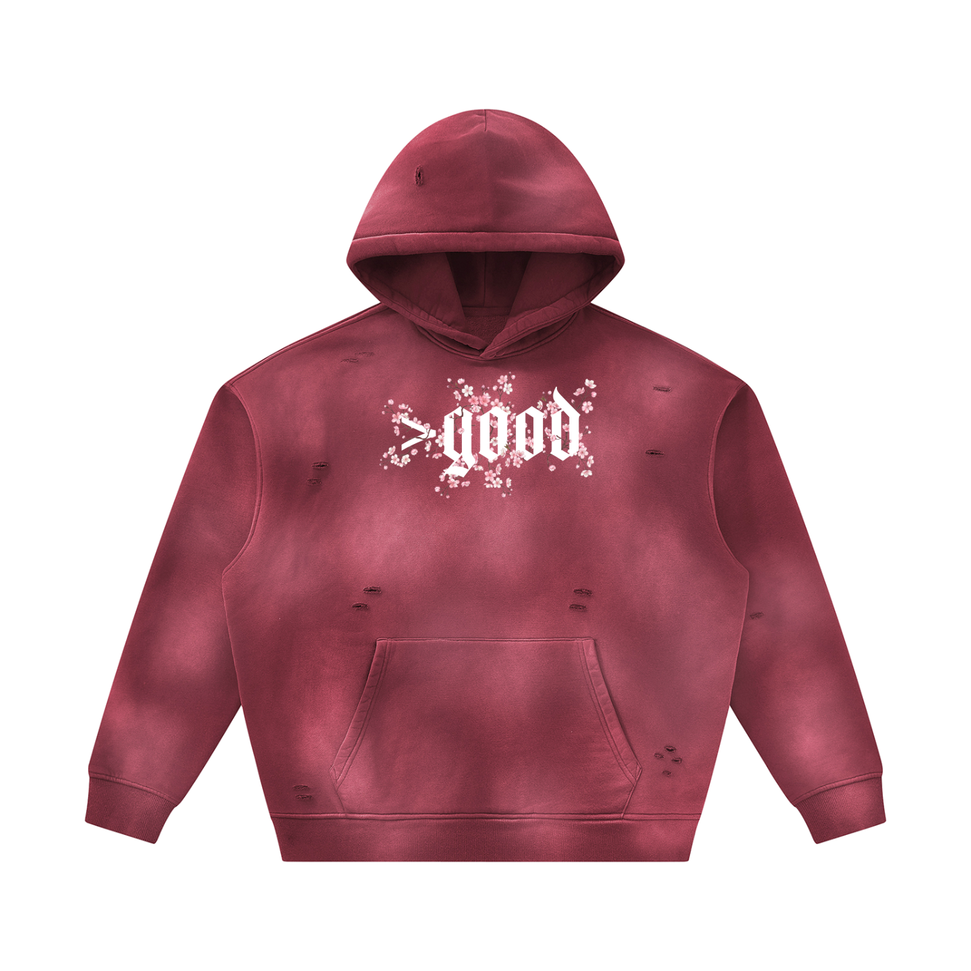 Cherry Blossom Colorfade Frayed Fleece Hoodie