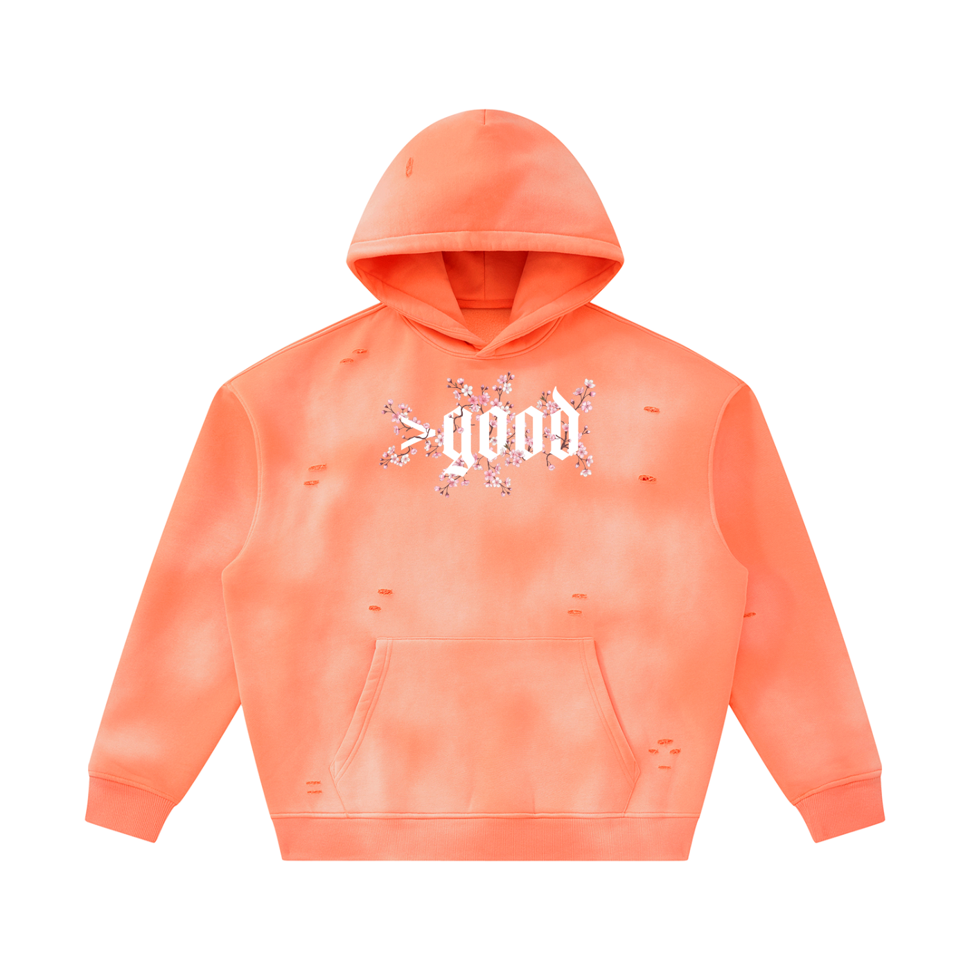Cherry Blossom Colorfade Frayed Fleece Hoodie
