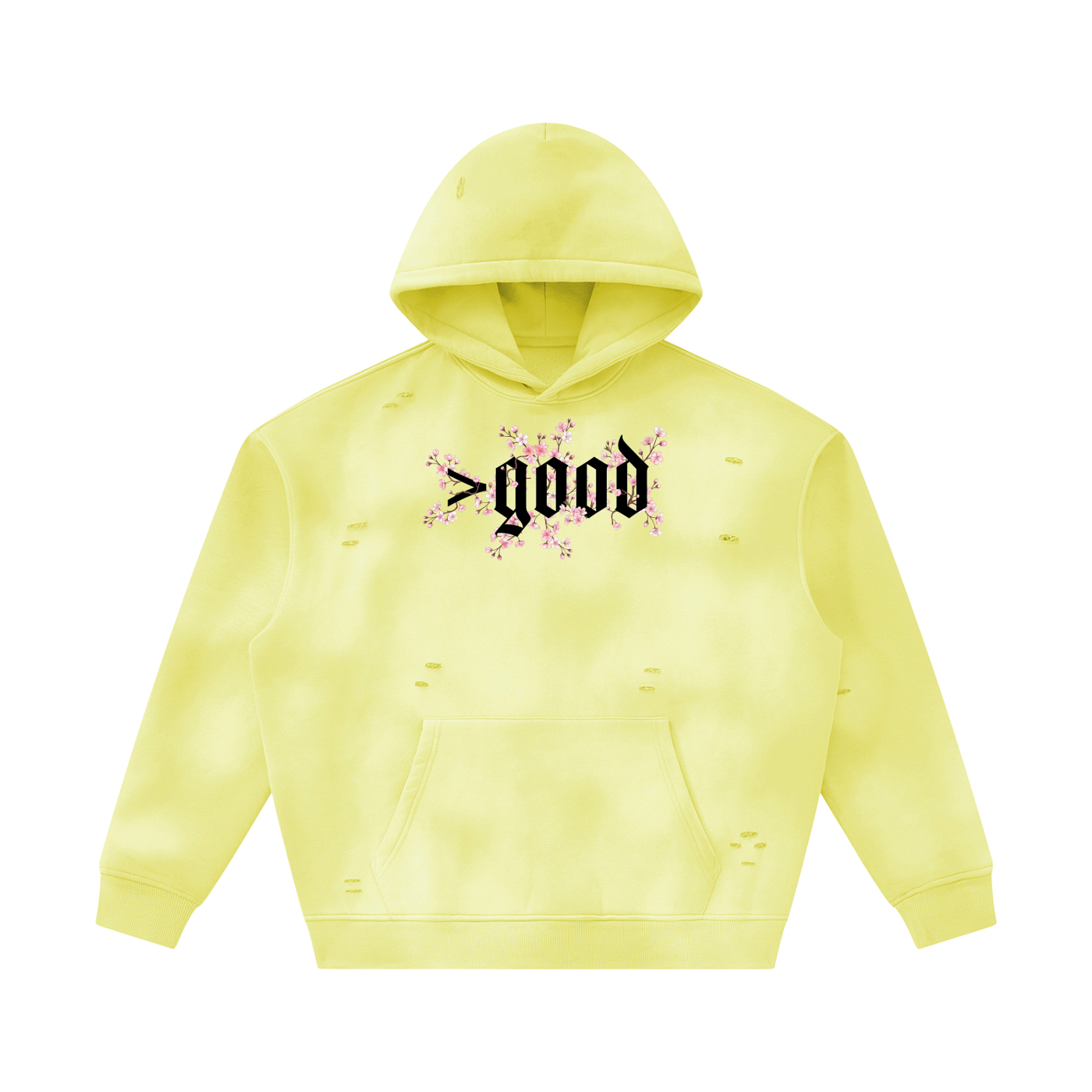Cherry Blossom Colorfade Frayed Fleece Hoodie