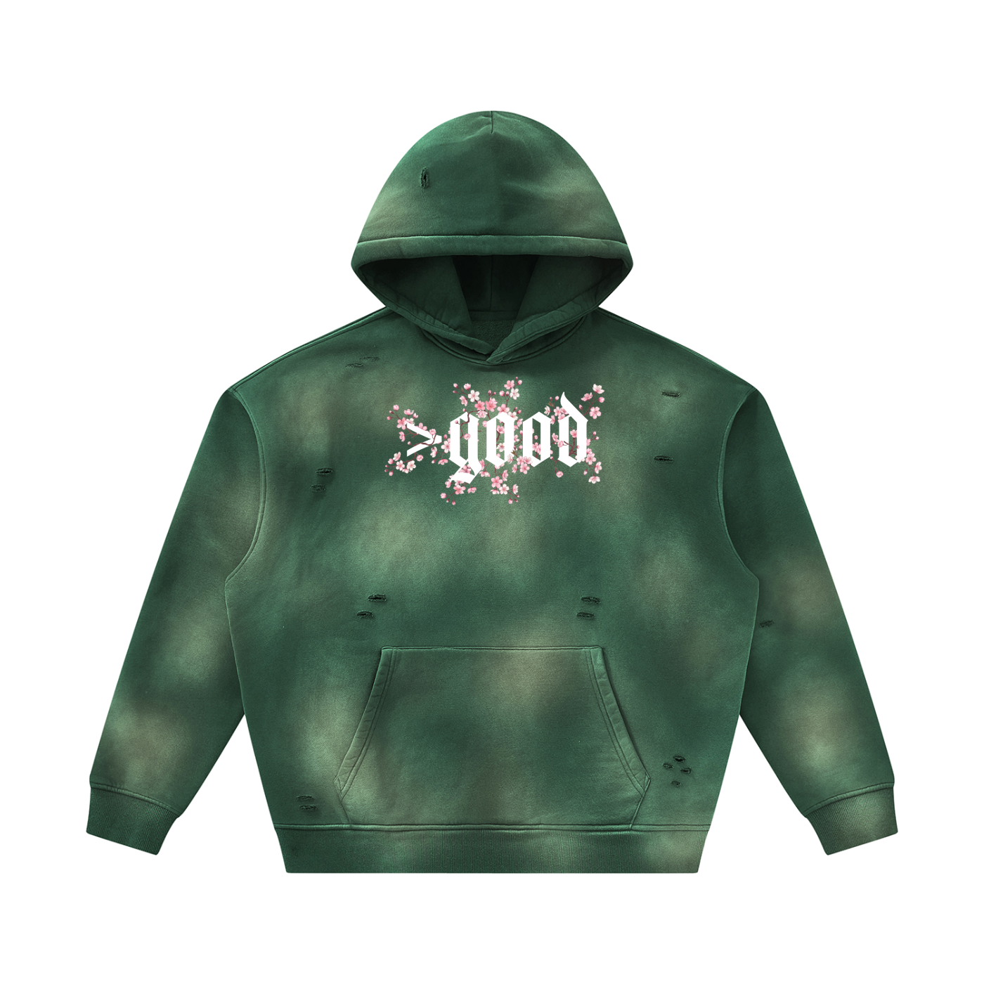 Cherry Blossom Colorfade Frayed Fleece Hoodie