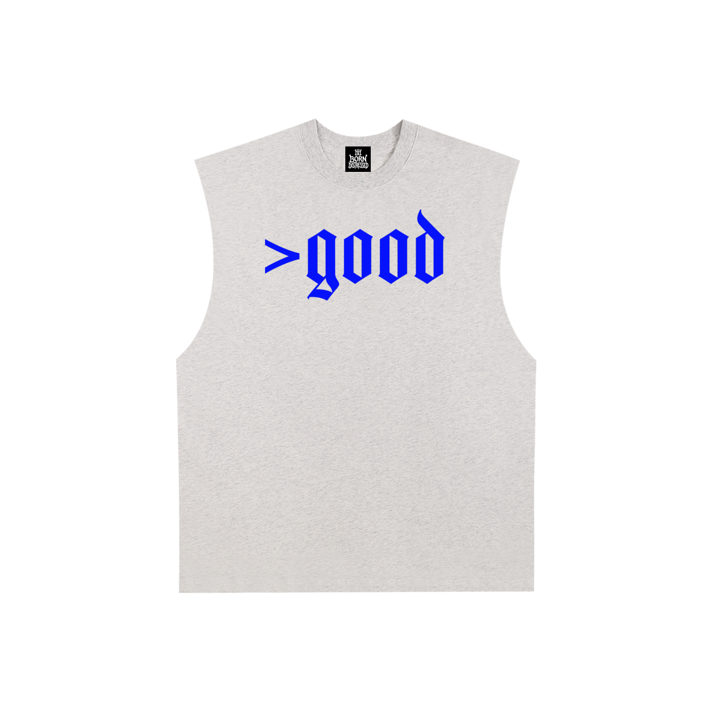 Blue Raw Edge Cotton Tank Top