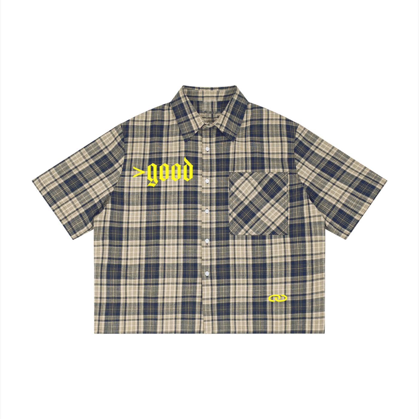 >good Unisex Plaid Boxy Short Sleeve Shirt