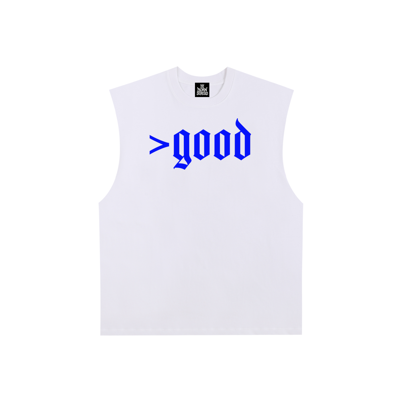 Blue Raw Edge Cotton Tank Top