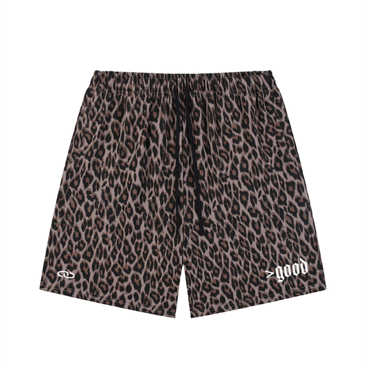 >good Unisex Heavyweight Leopard Drawstring Shorts
