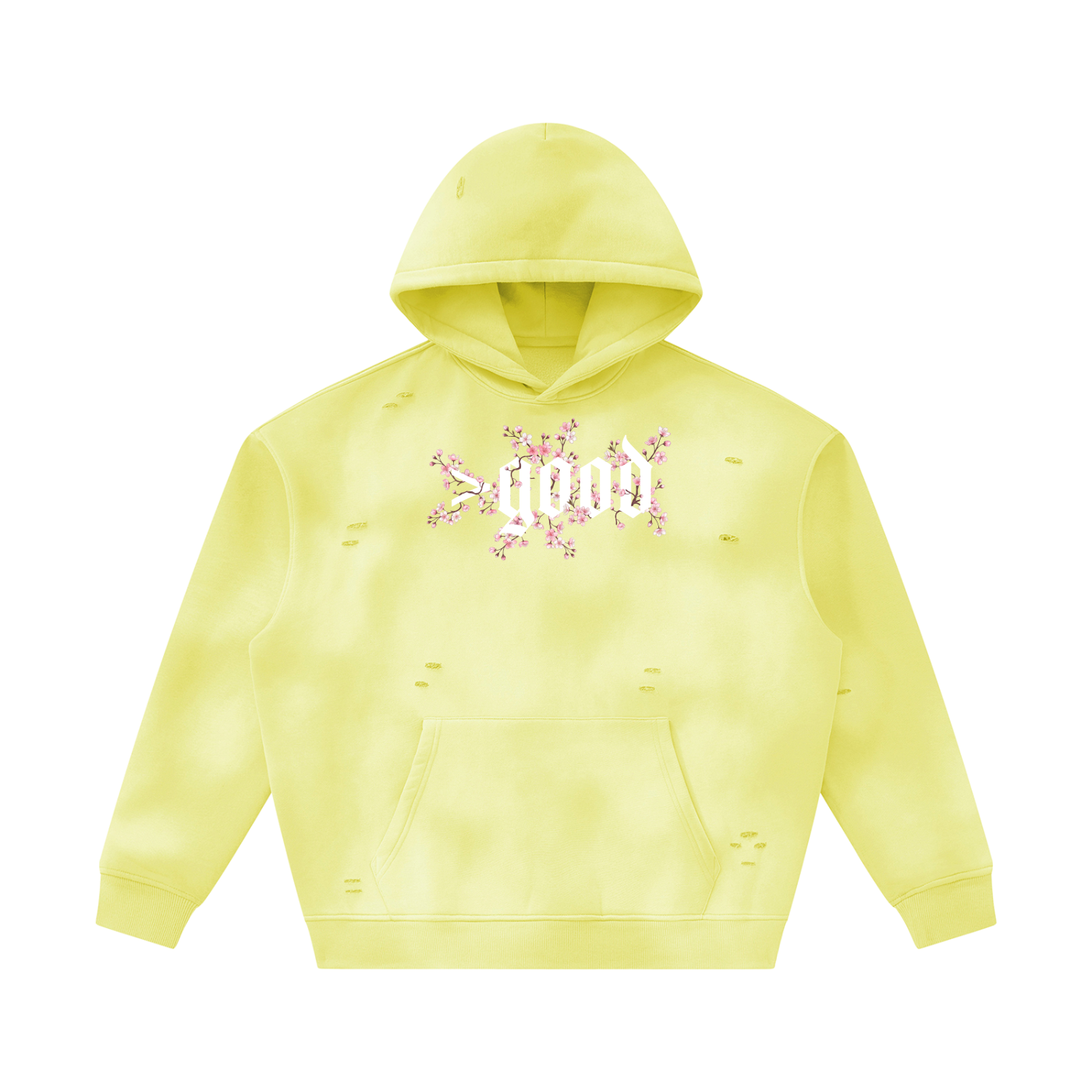 Cherry Blossom Colorfade Frayed Fleece Hoodie