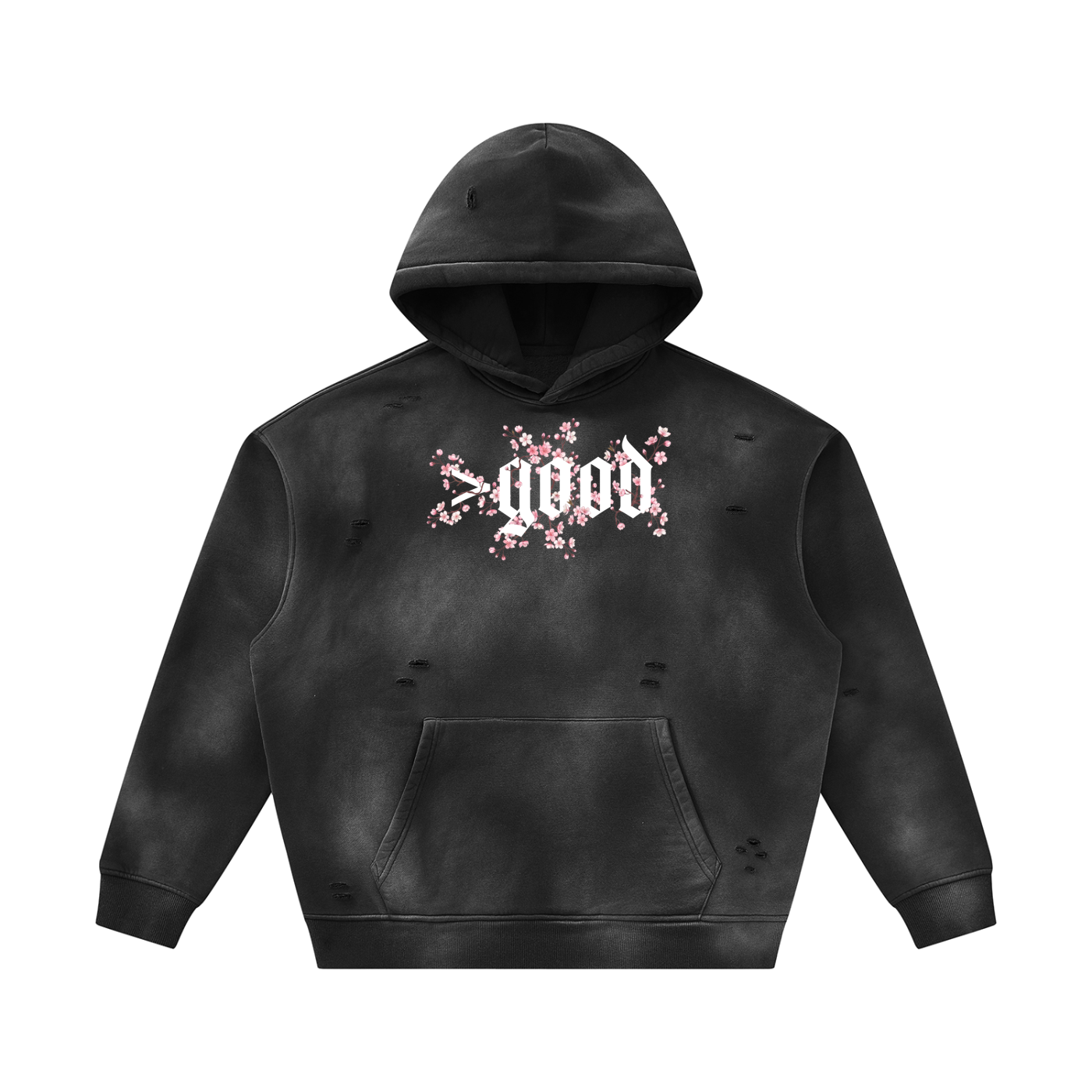 Cherry Blossom Colorfade Frayed Fleece Hoodie